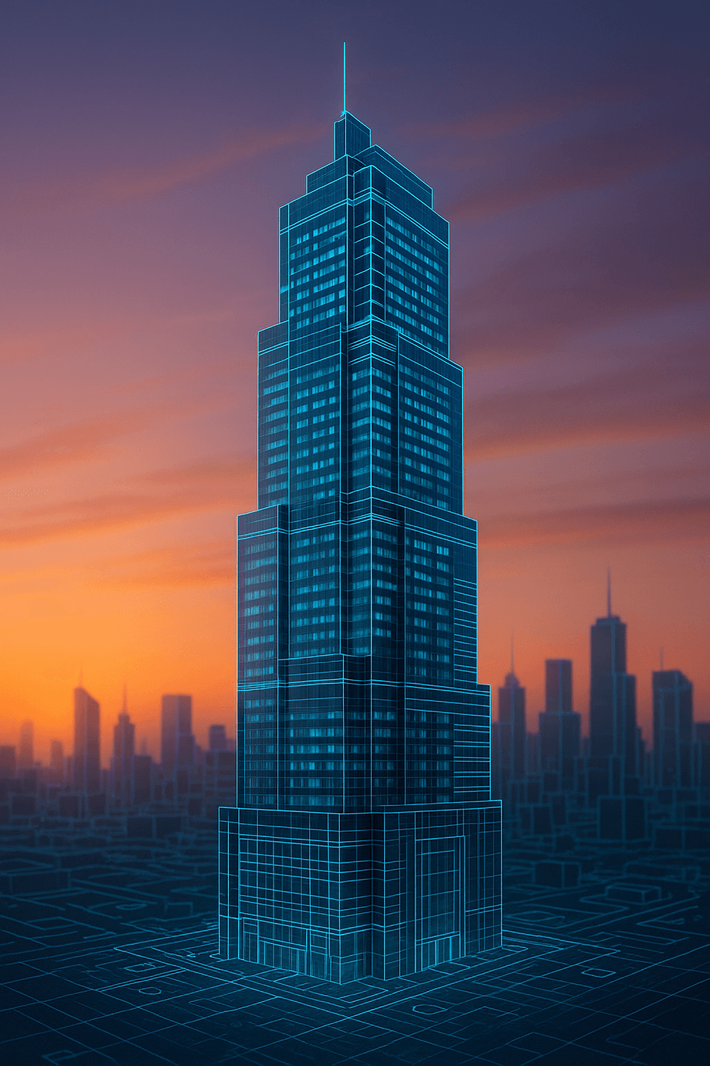 3D image of a high rise building digital twin