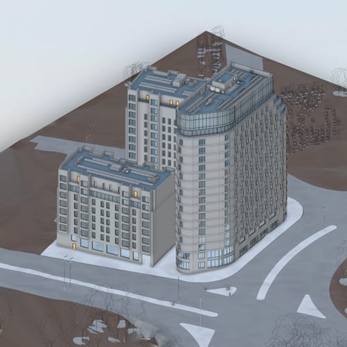 Example of a digital twin of a building with telecoms equipment on the roof